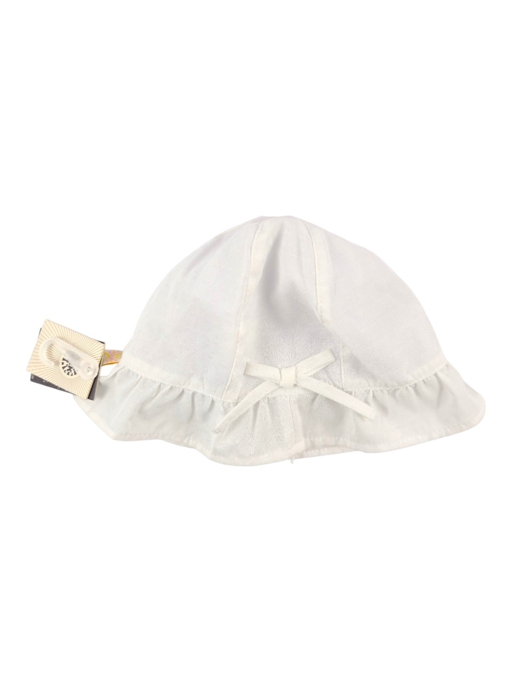 Calikids, Baby Cotton White Sun Hat with Ruffle and Bow - 9-18M